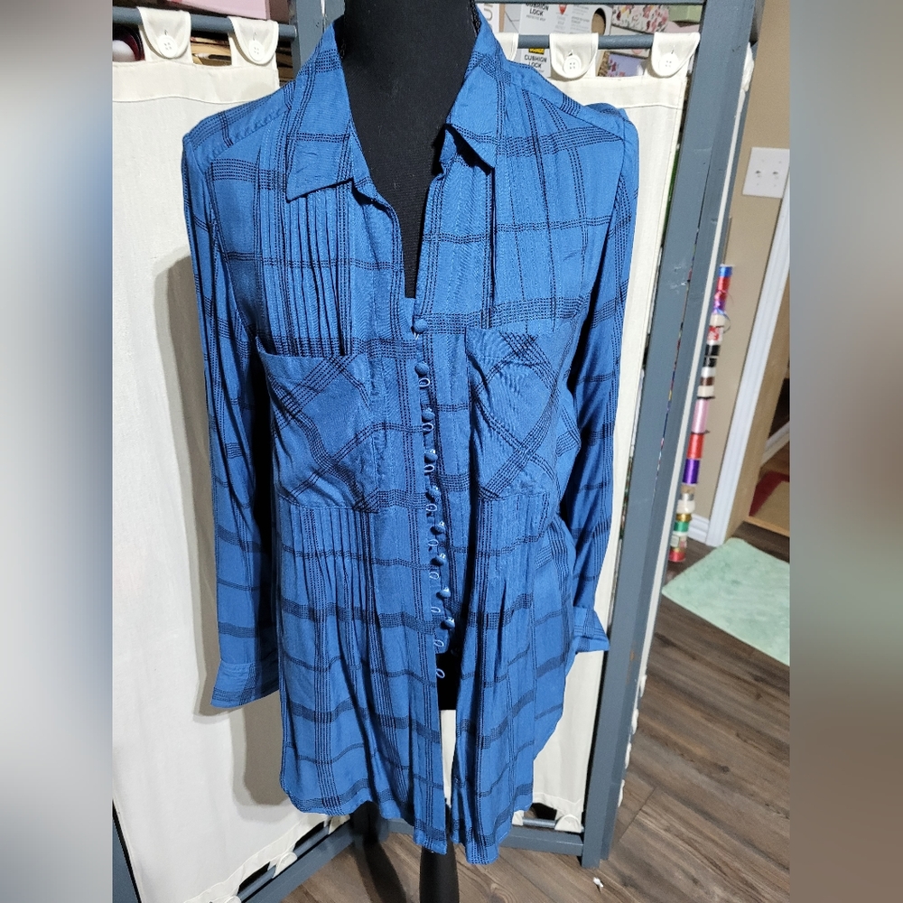 (4104) Cafe Marrahesh. Women's blue/black, Top, Blouse, Shirt, M, (4104)